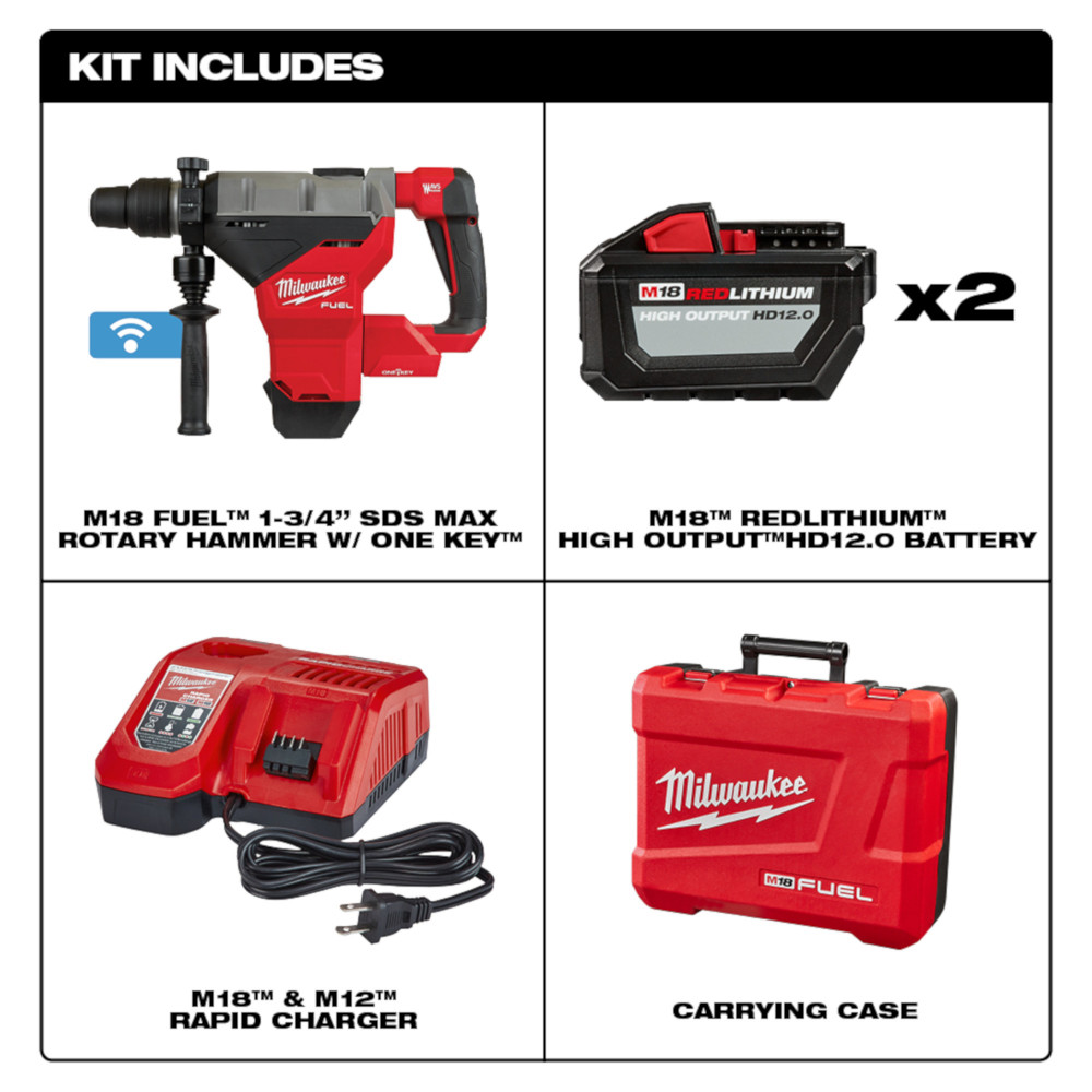 Milwaukee M18 FUEL 1-3/4 Inch SDS MAX Rotary Hammer Kit with 12.0 Battery from Columbia Safety